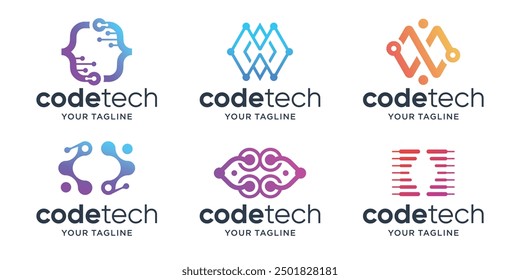 set sammlung von code tech logo marke von geschäft.