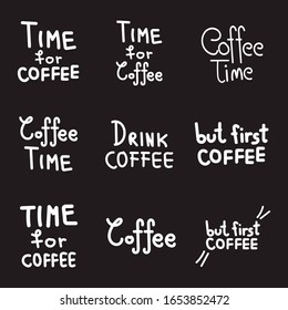 Conjunto, colección de tipografías relacionadas con el café, decoración de tipografía, decoración, para películas, pantalones, saludos y cualquier tipo de tarjetas, EPS vector hecho a mano