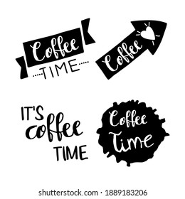 Set, collection of coffee related typographies, typography decoration, decor, for movitation, t-shirts, greetings and any type of cards, hand drawn, handmade EPS Vector