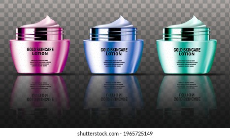 set collection color luxury face cream bokeh glistening transparent background