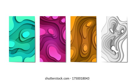 Set Collection Color Paper Cut Background Vector Shadows Template Design Abstract Shapes