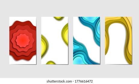 Set Collection Color Paper Cut Background Vector Shadows Template Design Abstract Shapes