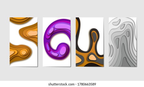 Set Collection Color Paper Cut Background Vector Shadows Template Design Abstract Shapes