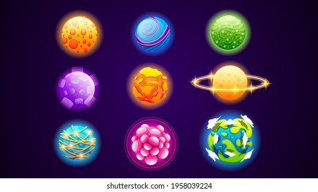 Set Collection Of Color Planets Space Galaxy Universe Vector