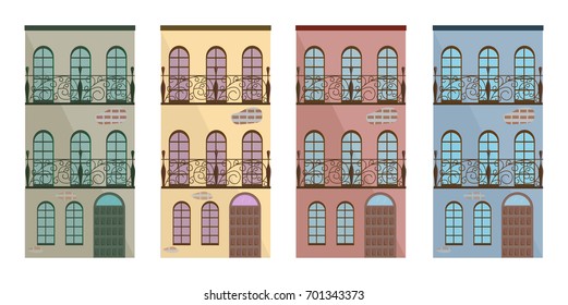 Set collection of colored architecture facade buildings vector
