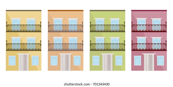 Set collection of colored architecture glass facade buildings vectors