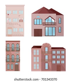 Set collection of colorful architecture facade houses buildings vectors