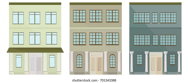 Set collection of colorful architecture facade houses building vector