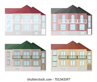 Set collection of colorful architecture facade houses buildings vectors