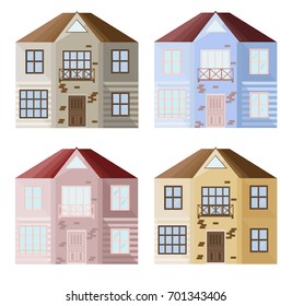 Set collection of colorful architecture facade houses buildings vectors