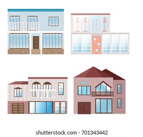 Set collection of colorful architecture facade houses buildings vectors