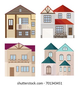 Set collection of colorful architecture facade houses buildings vectors