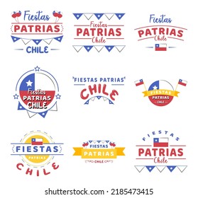 Set collection of colorful, attractive, interesting Chilean fiestas patrias lettering design to celebrate independence of Chili in 18 September concept EPS10 vector