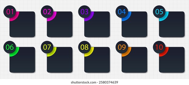 Set, collection of colorful and black  stickers, banners, templates. Infographic elements from 1 to 10