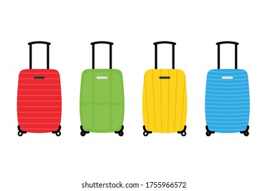 Set, collection of colorful cartoon style suitcase, travel bag, luggage icons for for summer holiday, vacation design.

