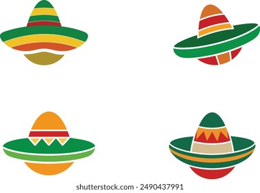 Conjunto, colección de colorido sombrero estilo caricatura, sombreros tradicionales mexicanos. 