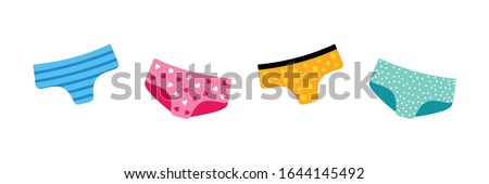 Set, collection of colorful cartoon style panties, underwear. Vector icons.