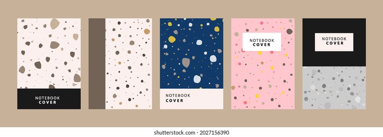 Set collection of colorful cover book template. With terrazzo seamless pattern, modern minimalistic trendy abstract background vector illustration.