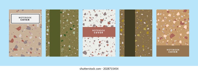 Set collection of colorful cover book template. With terrazzo seamless pattern, modern minimalistic trendy abstract background vector illustration.