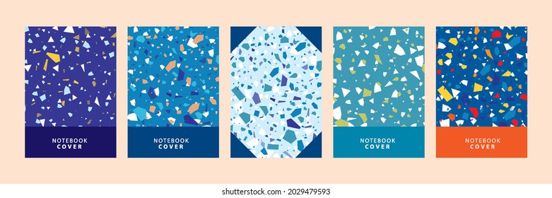 Set collection of colorful cover book template. With terrazzo seamless pattern, modern minimalistic trendy abstract background vector illustration.