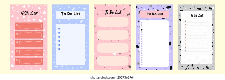 Set collection of colorful to do check list blank daily weekly planner. Suitable for social media story stories web banner template layout with abstract terrazzo pattern mosaic flat design vector