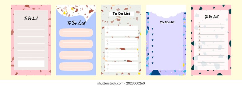 Set collection of colorful to do check list blank daily weekly planner. Suitable for social media story stories web banner template layout with abstract terrazzo pattern mosaic flat design vector