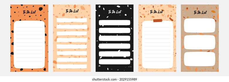 Set collection of colorful to do check list blank daily weekly planner. Suitable for social media story stories web banner template layout with abstract terrazzo pattern mosaic flat design vector