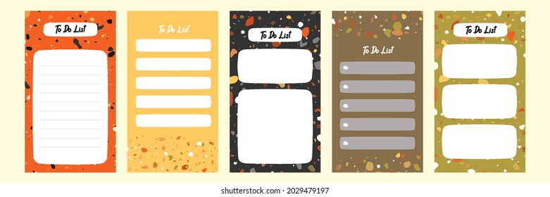 Set Collection Of Colorful To Do Check List Blank Daily Weekly Planner. Suitable For Social Media Story Stories Web Banner Template Layout With Abstract Terrazzo Pattern Mosaic Flat Design Vector