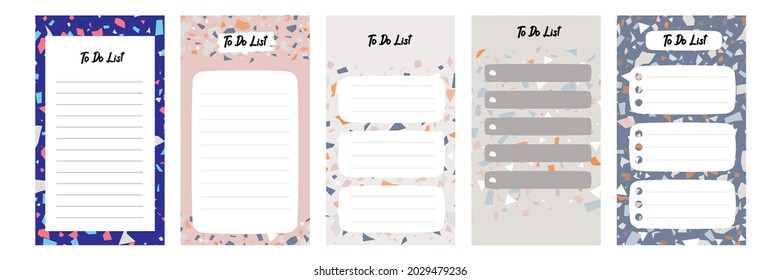Set collection of colorful to do check list blank daily weekly planner. Suitable for social media story stories web banner template layout with abstract terrazzo pattern mosaic flat design vector