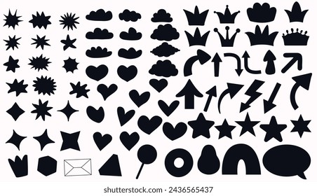 set Collection of colorful doodles bright stickers vector fruits, food,stars,arrows, branches, arrows,isolated,stock illustration