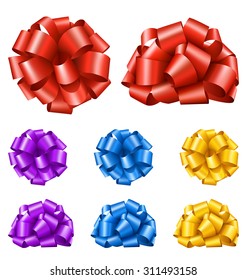 Set Collection of Colorful Festive Ribbon Bows Isolated on White Background