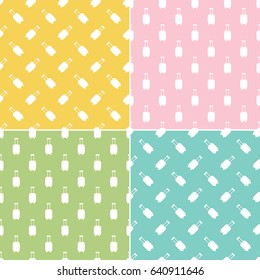 Set, collection of colorful flat design minimalistic luggage, suitcases seamless pattern background.