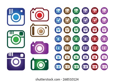Set Collection of Colorful Hipster Trend Camera and Digital Camera Icons. Vector Illustration