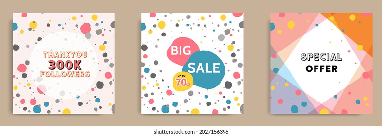 Set collection of colorful social media post sale discount promotion template ad banner. With terrazzo seamless pattern, modern minimalistic trendy abstract background vector illustration.