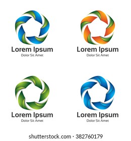 Set collection Colorful star arrow. Abstract bright star loop icon logo. Spectrum star sign. 