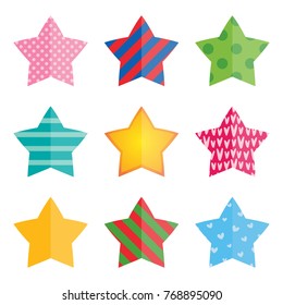 Set, collection of colorful stars with different textures isolated on white background.

star,