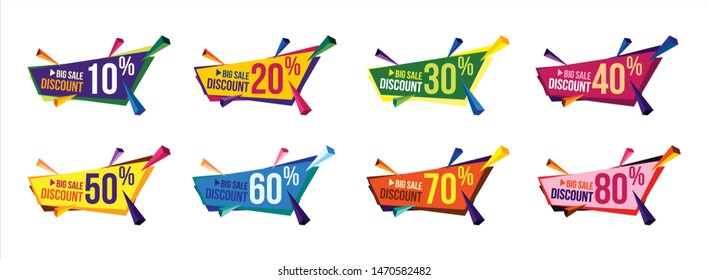 Set collection colorful.Geometric  shapes with sharp angles Flat Colorful Design .Discount.Retail sale tags. Cheap price flyer, best offer price and big sale pricing tag badge design.