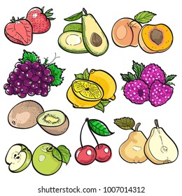 set collection colour doodle of fruits on white background by Vector illustration