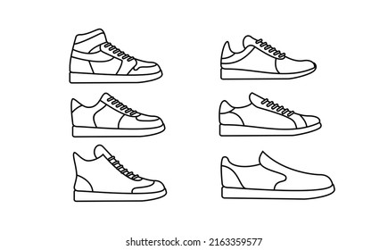 set collection Comfortable shoes collection isolated on white background. Sport wear sneakers, footwear for sport and casual look vector illustration.