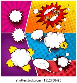 set collection Comic speech box template colorful background, line and bubble, halftone screen and pop art Vector illustration file.
