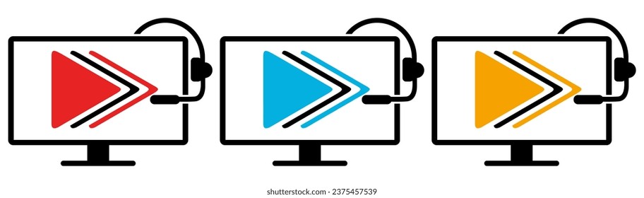 set collection Computer monitor streaming Icons. Video player media symbol vector illustration