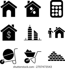 Conjunto de Construção de Coleção e Ícones de Glifo de Vetor Imobiliário