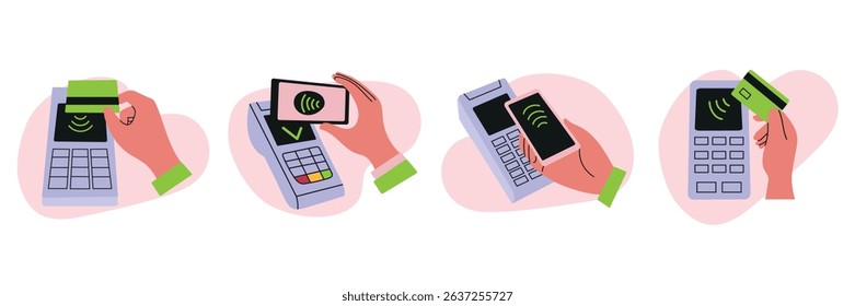 Set collection of Contactless Payment with smartphone and credit card icon clipart avatar logotype isolated illustration