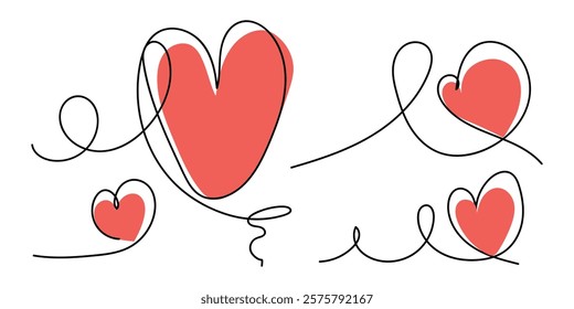 Set Collection of Continuous One Line Hearts icon  logotype isolated illustration