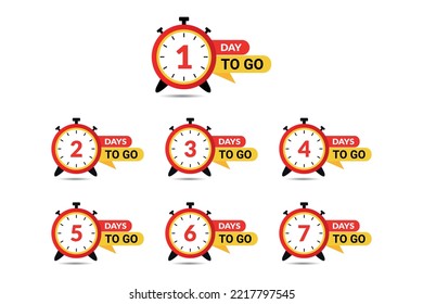 Set of collection Countdown days to go with clock vector