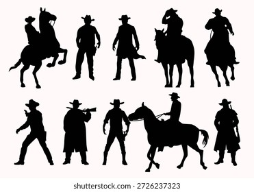 Conjunto de colección vaquero silueta Ilustración vectorial