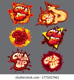 Set collection of creative typography : Vector illustration.
Cola up colorful digital and bright bubbles frames 
Applicable object for covers,sticker,emblems ,logo,product and banner for fresh beverag