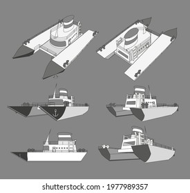 Set , collection with cruise catamaran 3d models good for travel and tourism ads, books, good for travel tourism brochure. Isolated