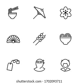 Set, collection of culture related, cultural icons, outline and thin line icons on white background EPS Vector