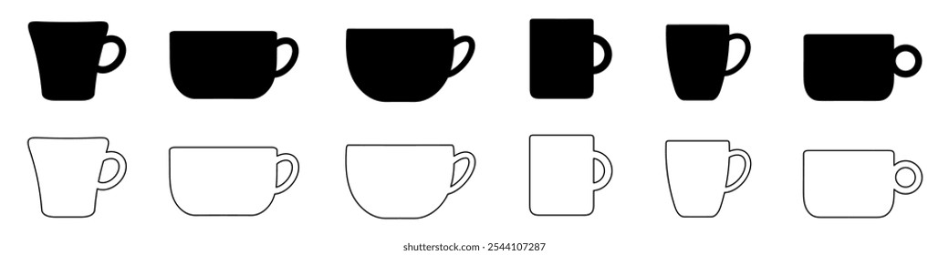 Set of collection cups or mugs
